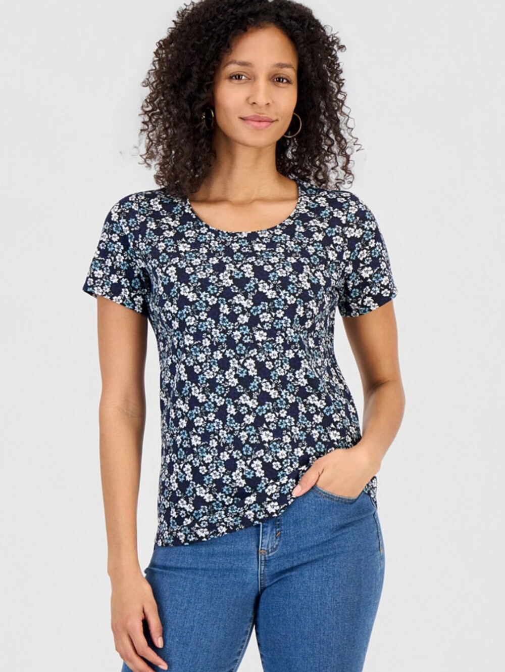 Style & Co Floral Scoop-Neck Top, New - Picture 3 of 5